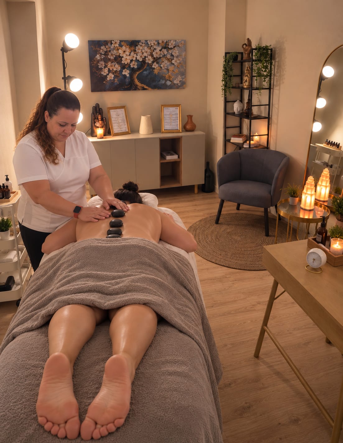 Massagem com pedras quentes